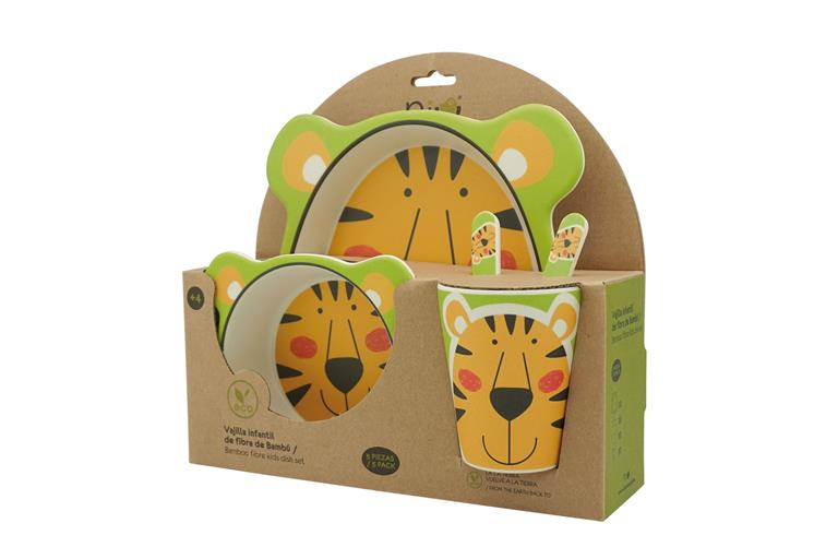 Vajilla Bambú infantil Tiger de 5 piezas sin BPA Niu