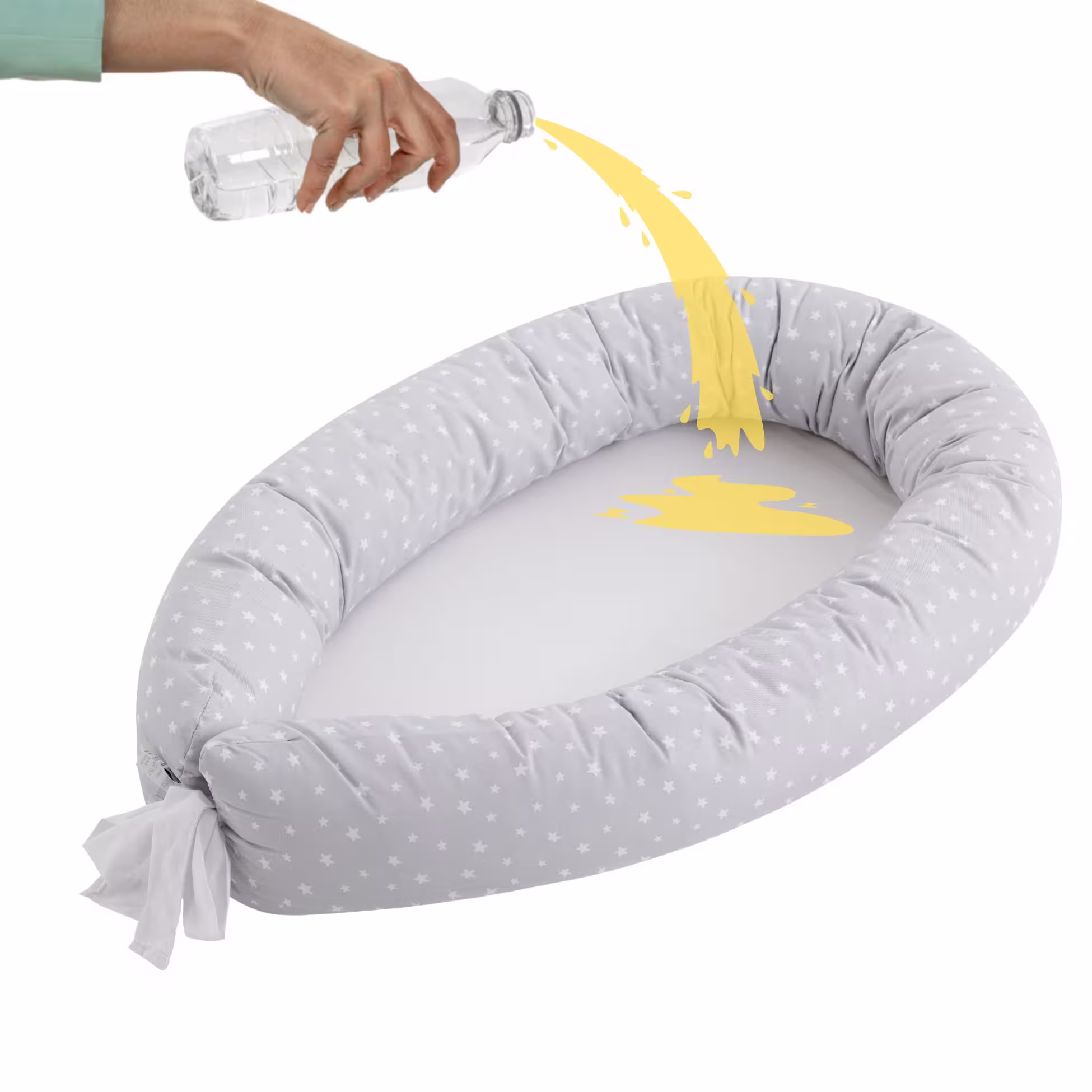 Cojin nido bebé Moon Amour gris con base impermeable y transpirable