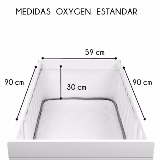Malla transpirable Oxygen© de cuna bebé 60x120 con tela transpirable 100% (sin relleno). Previene riesgo de asfixia, disipa el calor, el CO2 y atrapamientos de brazos y piernas - Imagen 4