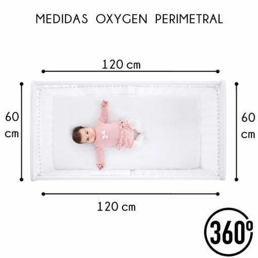 Malla transpirable Oxygen© de cuna bebé 60x120 con tela transpirable 100% (sin relleno). Previene riesgo de asfixia, disipa el calor, el CO2 y atrapamientos de brazos y piernas - Imagen 5