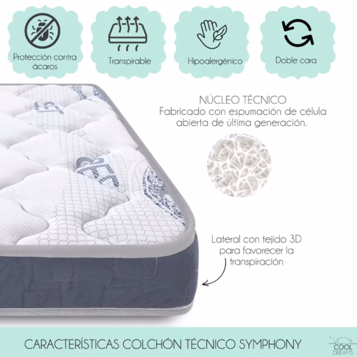 Colchón viscoelástico Symphony con cara tejido 3D transpirable y certificado Oeko-Tex y CertiPUR - Imagen 2