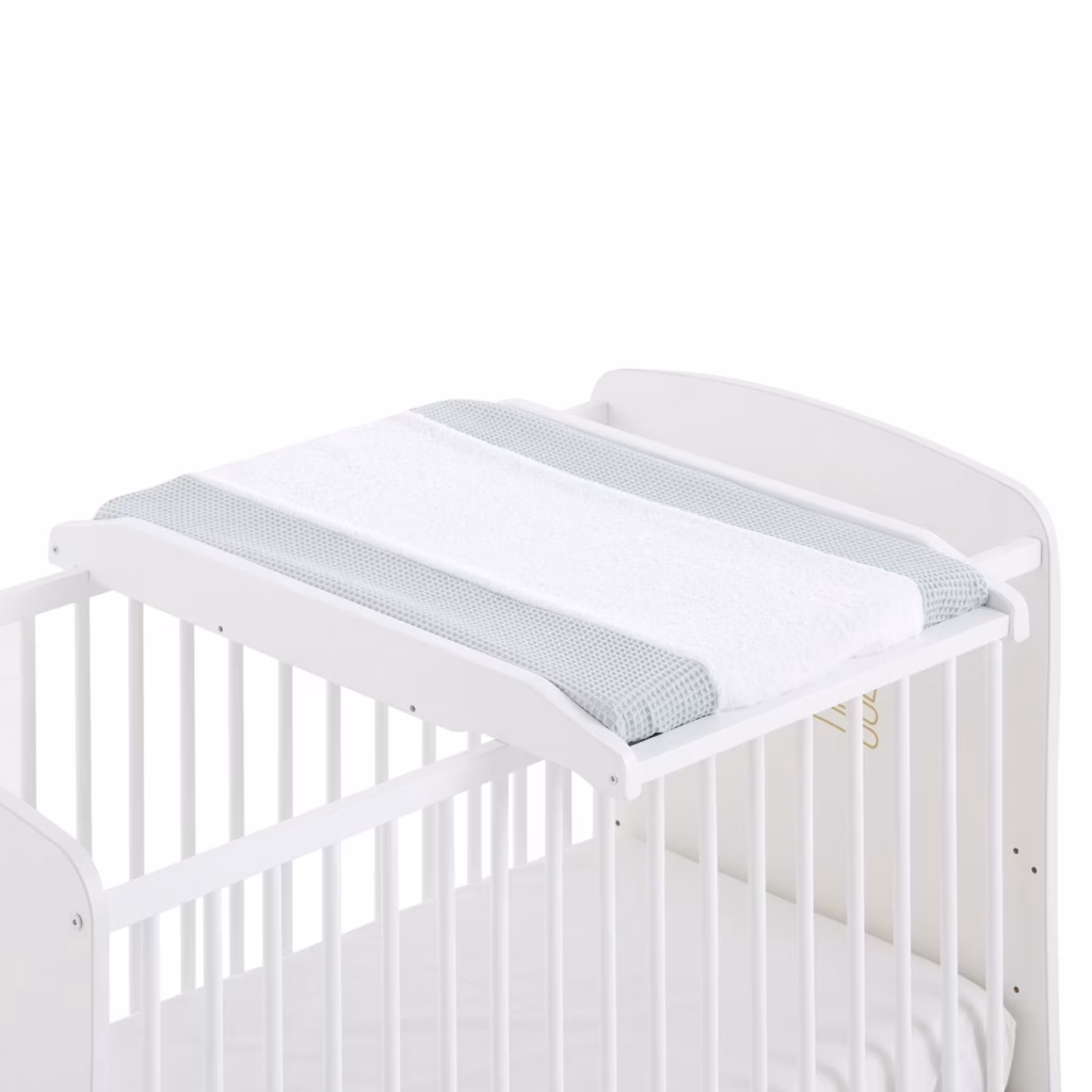 Cambiador bebe Maya de madera Cuna y Maxicuna + Cambiador plano plastificado + Funda Rizo impermeable 100% lavable. Gofre Green Granite