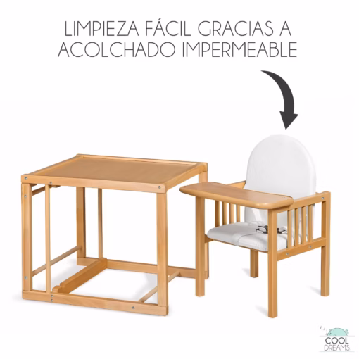 Trona Evoluonge, evolutiva bebe portatil de madera de haya. Convertible en mesa y silla infantil. - Imagen 5