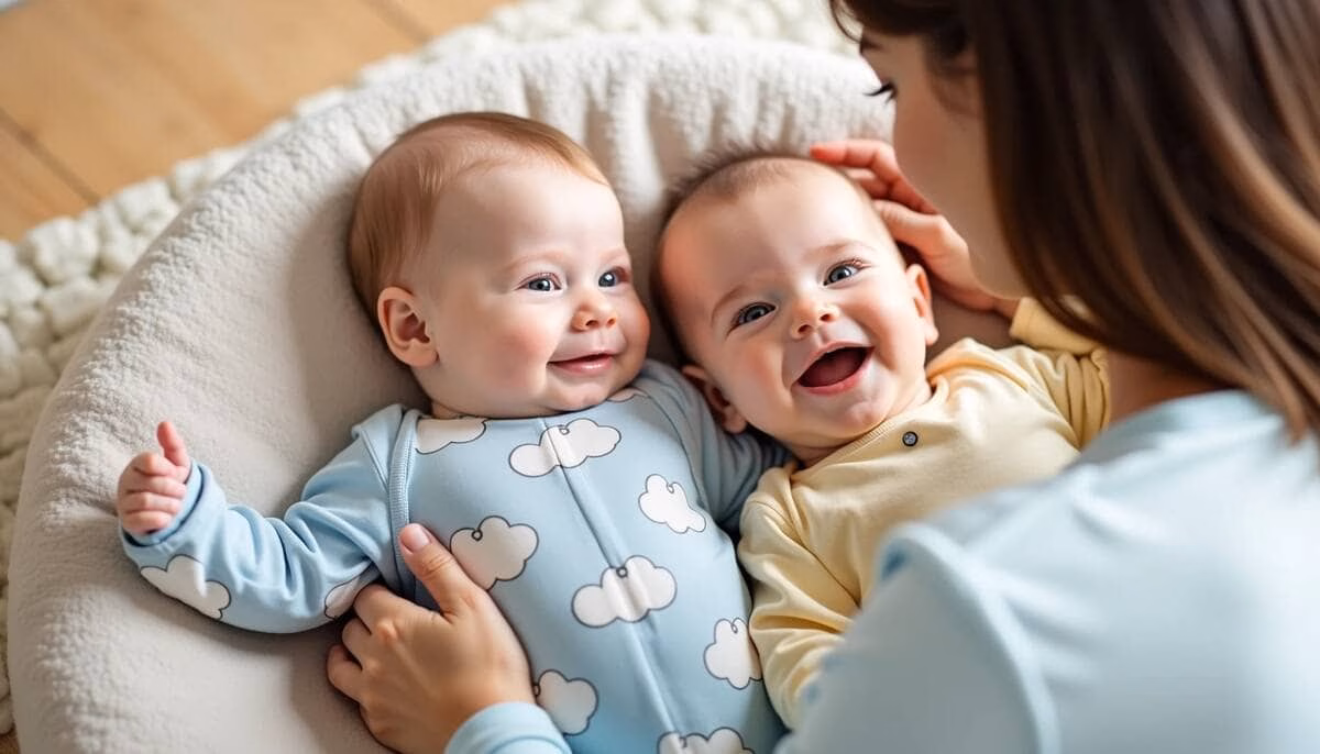 madre con mellizos enla misma cama