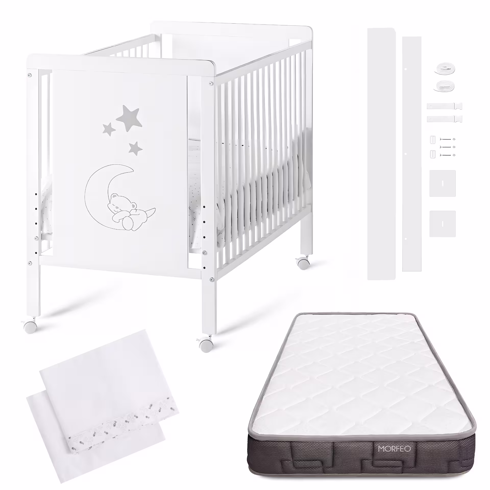 Cuna Indi outlet + kit colecho + colchón Morfeo + Bajera y encimera