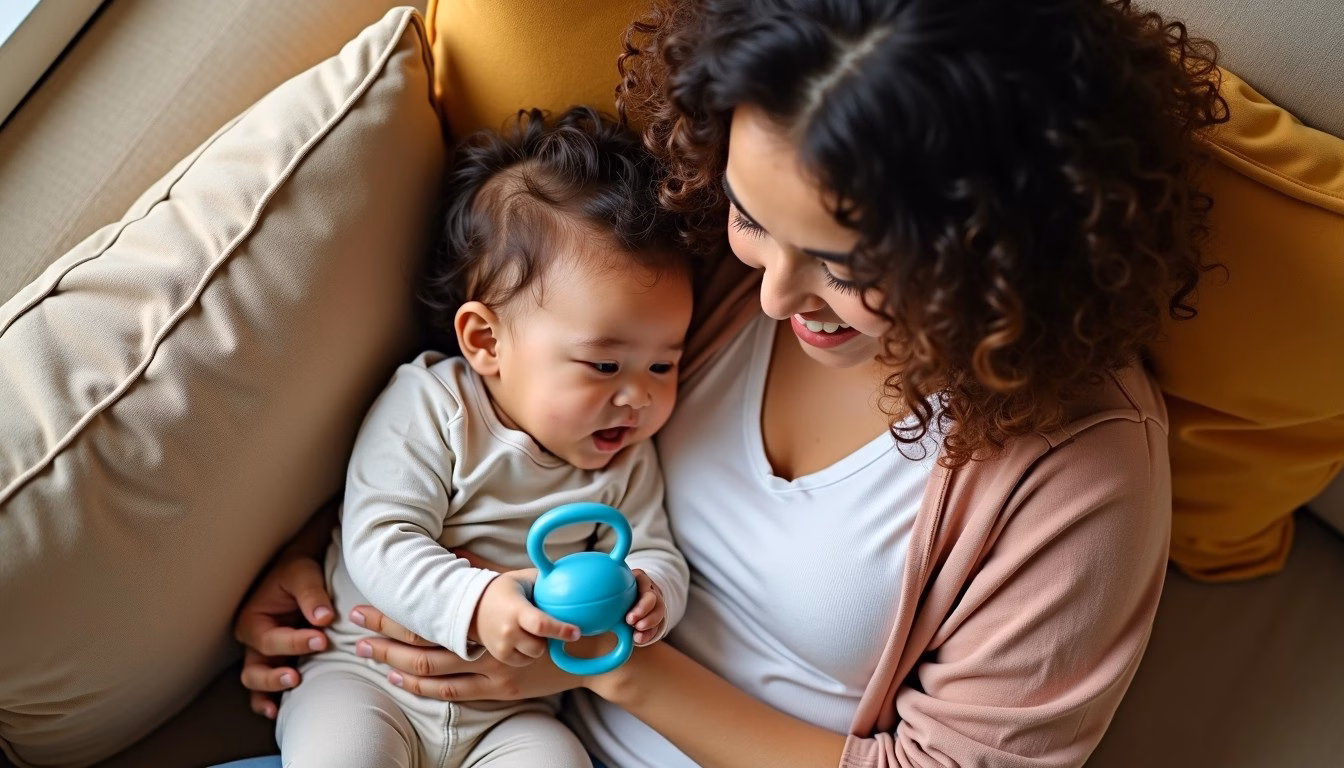bebe con su madre en cojines