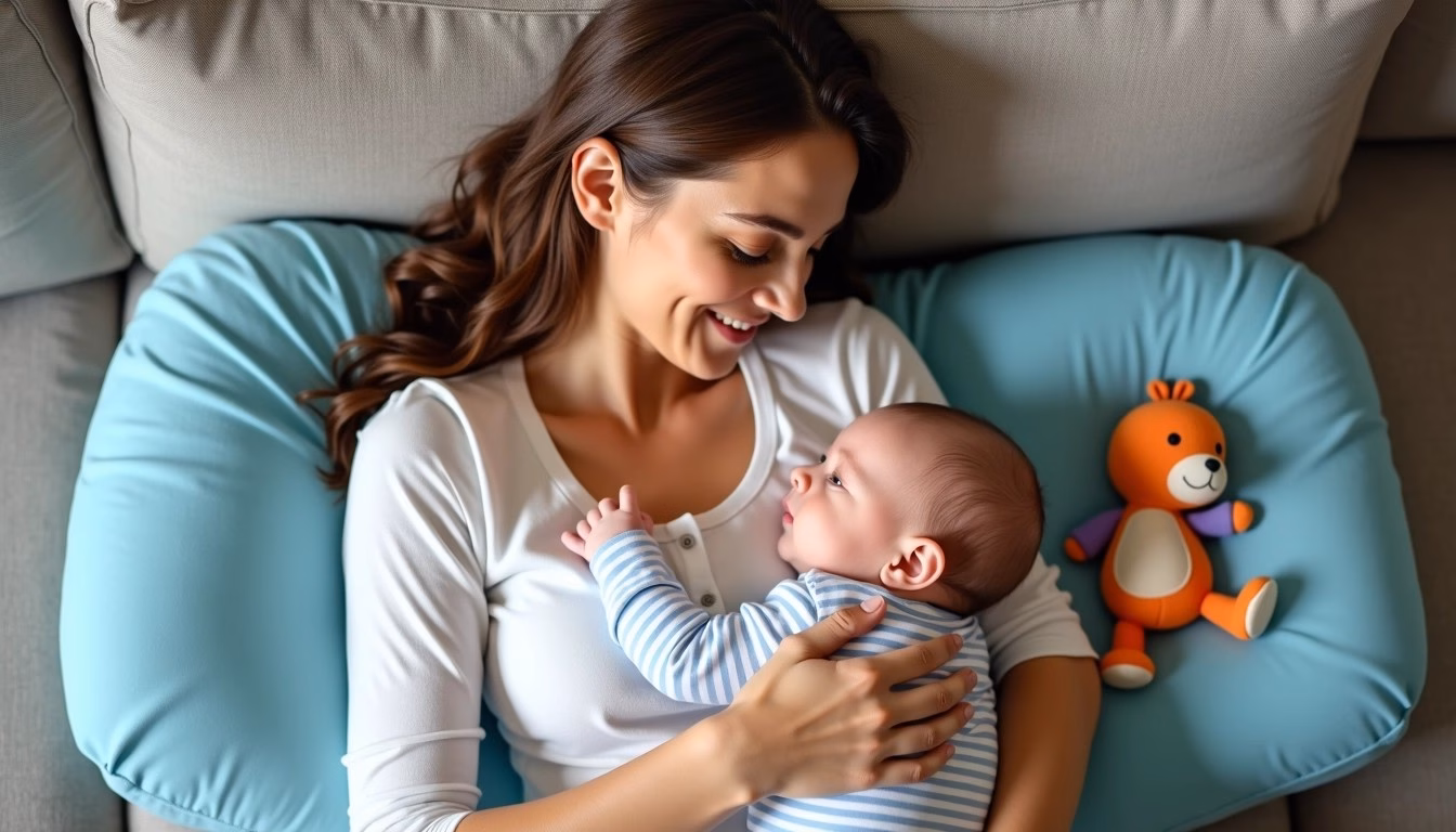 bebe y su madre en cojines nido