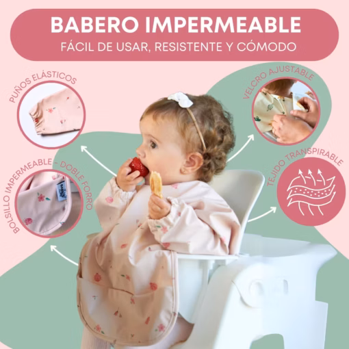 Babero-bebe-impermeable-mariquitas-2 babero bebe con mangas y recogemigas mariquitas 2