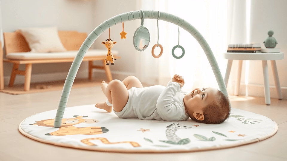 Bebe jugando con arco de juegos sensorial