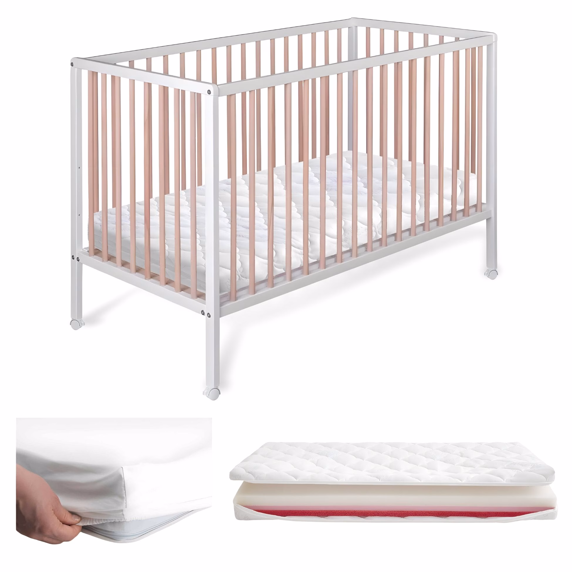 Cuna Bebe outlet Laponia con Colchón Helios y Protector de Colchón Impermeable.