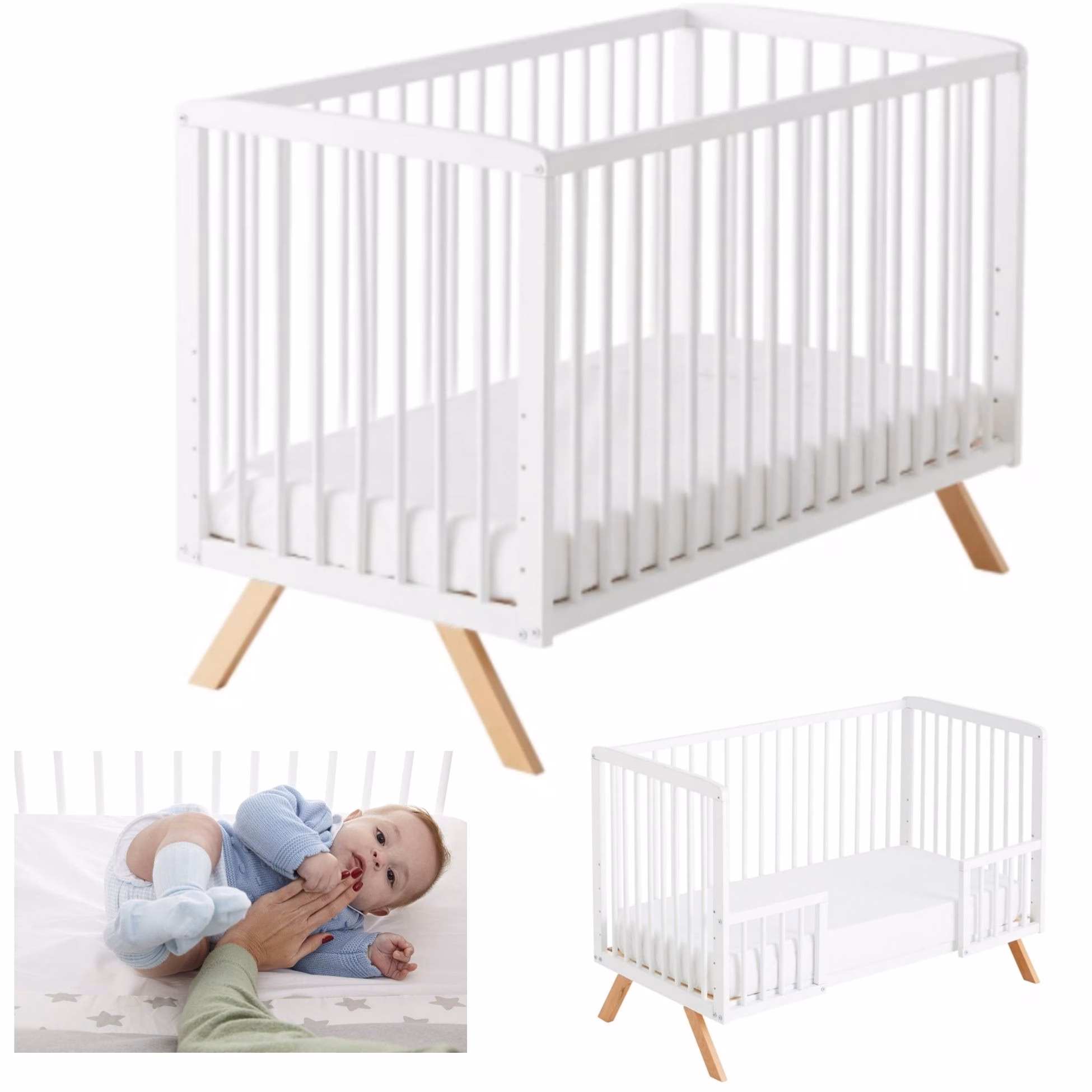 Cuna Nuru outlet + kit colecho + barandillas